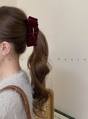 FUNCOCO｜韩国进口高级感丝绒黑色竖马尾发夹2025新款秋冬香蕉夹
