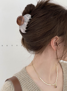 高级小众大理石质感~发量少醋酸抓夹小号后脑勺短发鲨鱼夹盘发夹