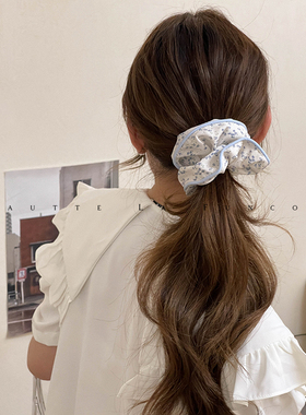 FUNCOCO｜韩系小清新~棉布碎花波点浅蓝色大肠发圈少女甜美头绳