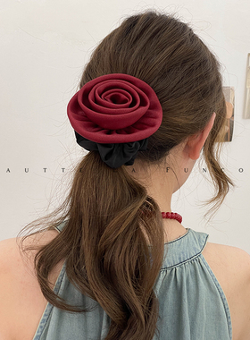 网红同款韩国东大门发圈花朵头饰女新款安可拉红色玫瑰大肠圈头绳