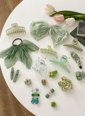 温柔气质の绿色︱通勤日常百搭发饰头饰韩国新款发夹女多巴胺发卡