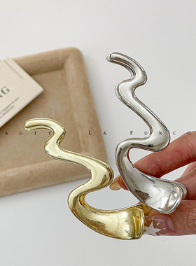 FUNCOCO｜日系液态金属线条~马尾发夹大号盘发鸭嘴夹短发装饰抓夹