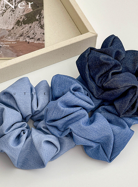 丸子头蓝色大肠发圈网红2024新款头绳女高马尾扎头发皮筋头圈发绳