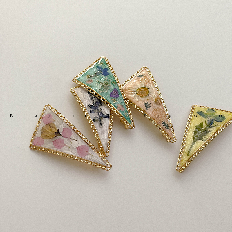 FUNCOCO｜手作干花油画感~发量少半扎弹簧夹侧边刘海发夹复古法式