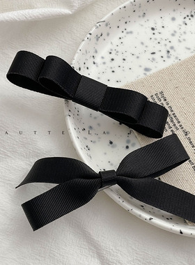 韩国高端黑色蝴蝶结一字夹弹簧夹短发马尾夹发夹法式半夹公主头掐