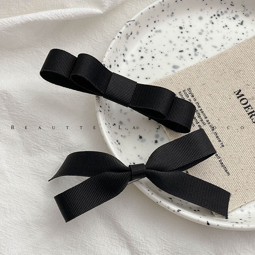 韩国高端黑色蝴蝶结一字夹弹簧夹短发马尾夹发夹法式半夹公主头掐