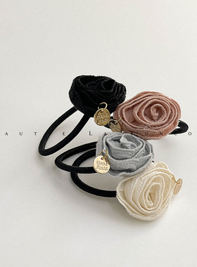 FUNCOCO｜蕾丝奶油玫瑰~风格单品橡皮筋简约气质扎头绳花朵发圈女