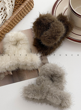 高级感毛毛绒抓夹女冬大号发量少鲨鱼夹后脑勺盘发抓发卡夹子头饰