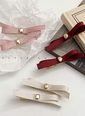 精致小金豆缎带蝴蝶结~通勤优雅减龄侧边夹刘海发夹前额碎发夹子