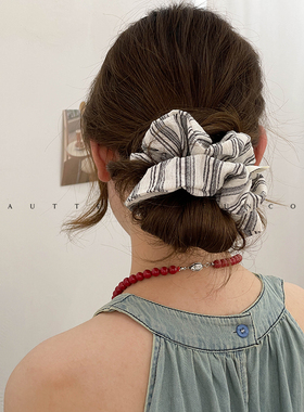 韩国头饰小众发饰甜美风饰品气质发绳百搭头绳灰色条纹大肠发圈女