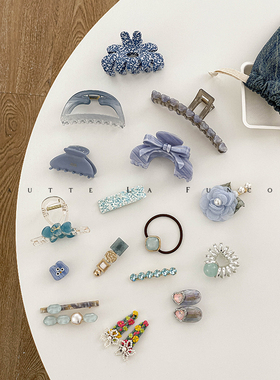 静谧气质蓝色调~韩系休闲时髦简约百搭鲨鱼夹发量少抓夹高级感女