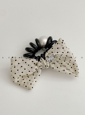 FUNCOCO 波点蝴蝶结电话线发圈头饰女高马尾神器发绳气质皮筋发饰