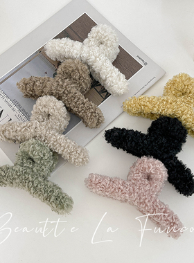 13cm毛绒鲨鱼夹发量多超大号毛毛抓夹绿色克莱因蓝黑色一字发夹女