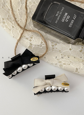 FUNCOCO｜张静初同款~珍珠蝴蝶结侧边刘海夹女抓夹鲨鱼夹前额碎发