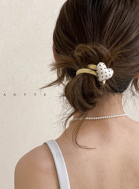 FUNCOCO｜韩国欧尼同款~波点桃心奶油色系无痕橡皮筋马尾发圈头绳