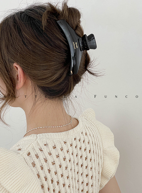 高端黑色复古抓夹女2024新款高级感鲨鱼夹大号发夹后脑勺简约百搭