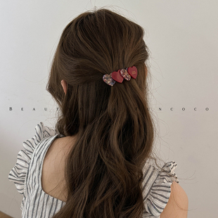韩系温柔醋酸爱心小号弹簧夹半扎发短发夹子发量少马尾发夹小发卡