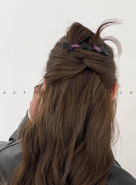 韩国进口渐变色波浪一字长款弹簧夹半扎发夹子潮流复古紫色发卡女