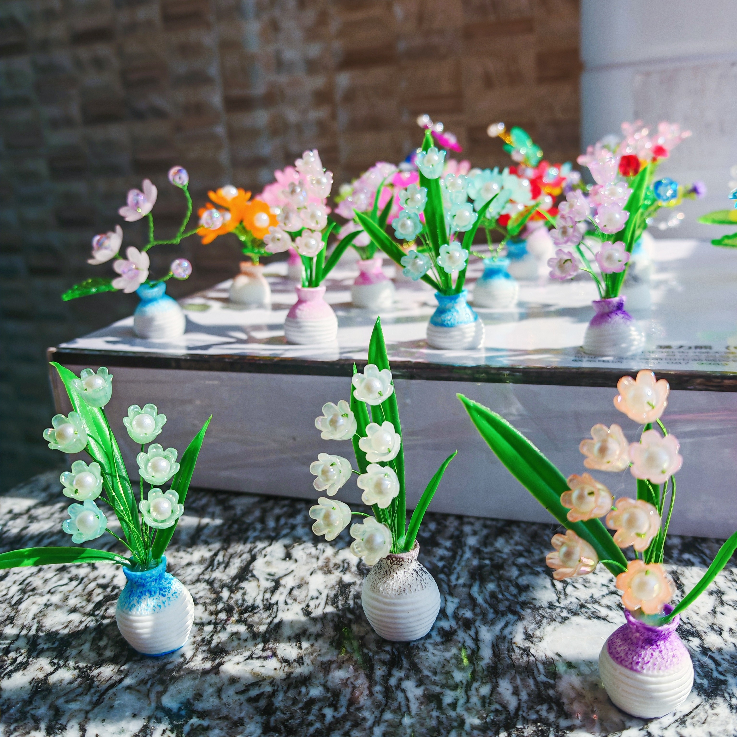 手工成品自制迷你铃兰花花瓶模型摆件微缩桌面场景装饰品车载摆件