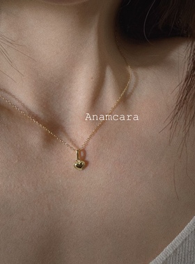 Anam11.11日系银镀18K金复古老钱风慵懒松弛mini桃心爱心吊坠项链