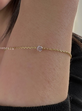 Anam12.9银镀金爆闪单钻莫桑钻一颗钻泡泡飞碟叠戴20分鼻屎细手链