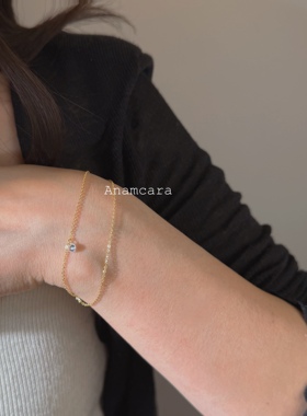 Anam11.11纯银镀18K金双层链极细款手链手环日常精致2分闪钻手饰