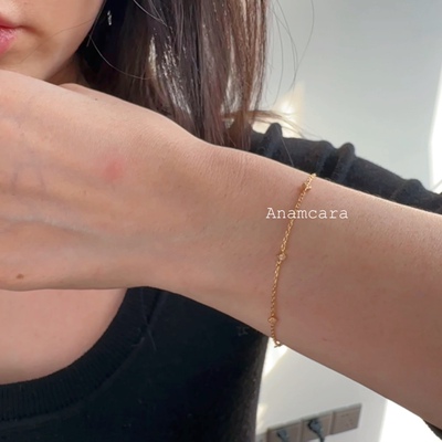 纯银镀金出口中古迷你菱形钻手链