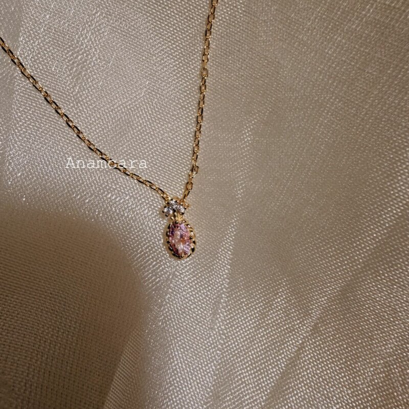 Anam1.5日系甜心公主粉宝石天然摩根石小众精致显白银镀金项链女