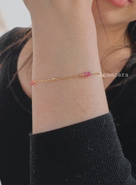 纯银镀金天然红宝石米珠手作手链