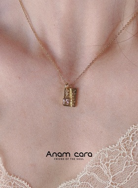 Anam原创设计跨境单钛钢不掉色镀18K金锁骨链方牌无事牌吊坠项链