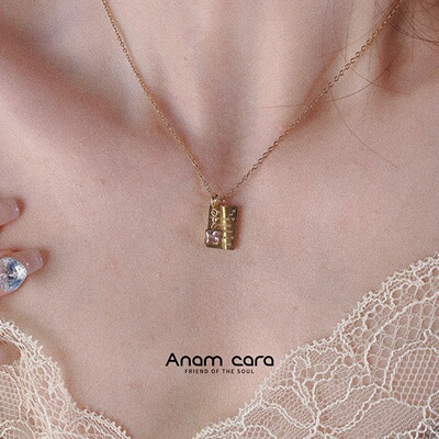 金色方牌细链锁骨链项链原创设计