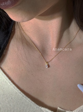 Anam11.11日系银镀金mini水滴进口闪钻吊坠极细纯欲温柔高级项链