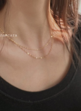 Anam12.9纯银镀金双层叠戴项链女水波光粼粼超细闪亮素链锁骨裸链