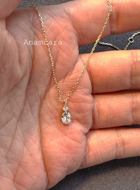 Anam12.9日系银镀金莫桑石四月生辰石项链通透洁白闪钻锁骨链礼物