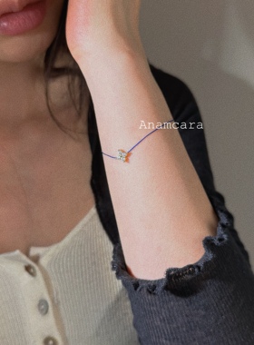 Anam11.11马年红绳丝光线编织手绳银镀18k金四叶草叠戴细手链diy