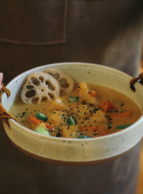 伍杯复古田园水果盘面包篮红烧肉炖菜大碗粗陶日式提篮盘沙拉碗