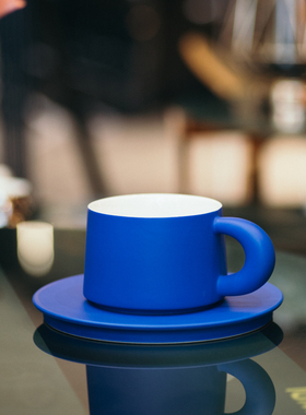 伍杯景德镇纯色欧式咖啡杯马克龙色克莱因蓝带碟礼品瓷水杯办公