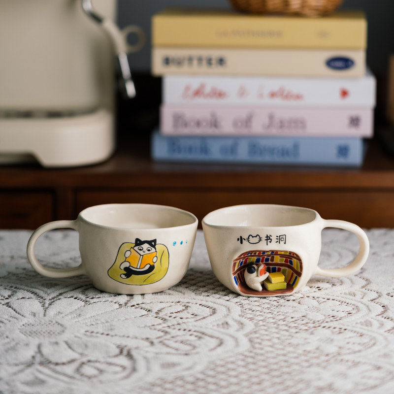 书洞创意手绘宠物定制咖啡杯