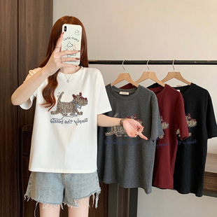 女卡通印花设计感圆领正肩短袖 胖mm大码 T恤 新款 2026夏装