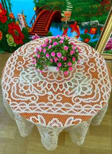 純棉手工偏织百代丽圓桌布180*180cm