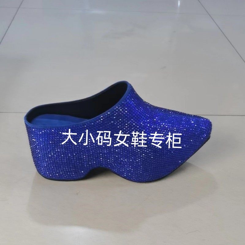 欧美跨境满天星银色翘头时装拖鞋