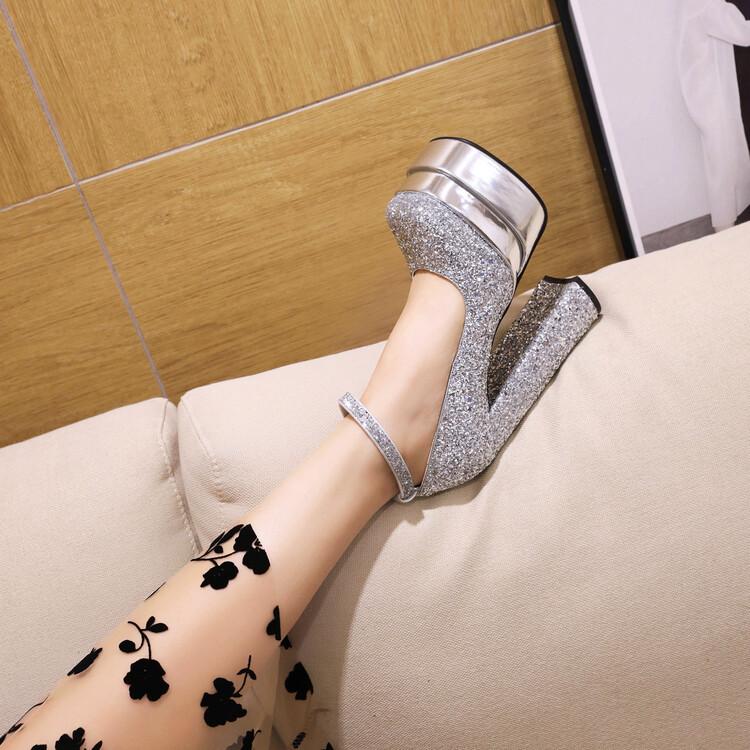 亮片水晶鞋超高跟白色新娘婚纱秀