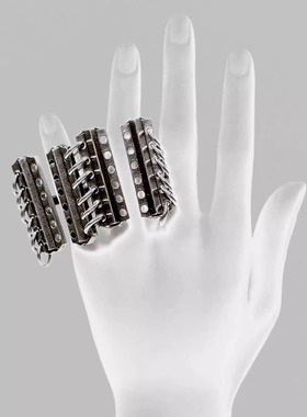 金属拼接双指戒指iiimiii黄铜