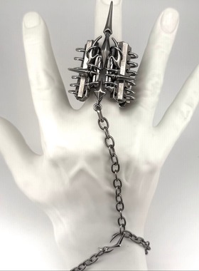 暗黑十字架链条不规则拼接戒指