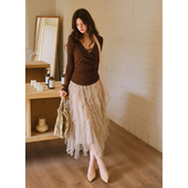 假两件挂脖珠片上衣波浪条优雅半裙 法式 彼得潘大叔 尘纱写风
