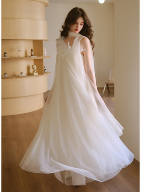 彼得潘大叔《伊甸园蜜语》法式立体花装饰系带珍珠肩带仙气连衣裙