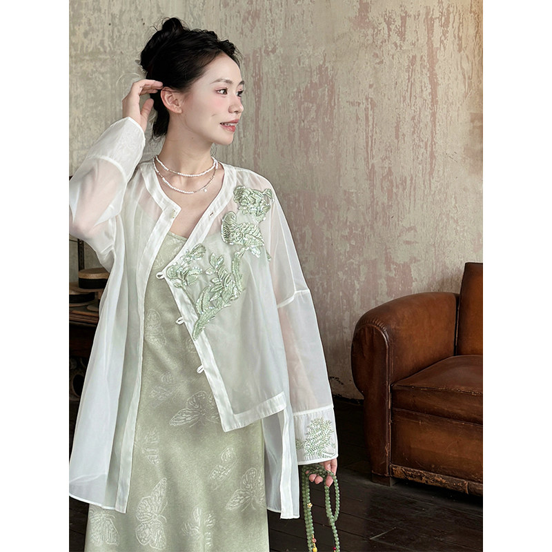 彼得潘大叔 《烟雨斋》新中式重工花鸟刺绣白色衬衫开衫清冷感