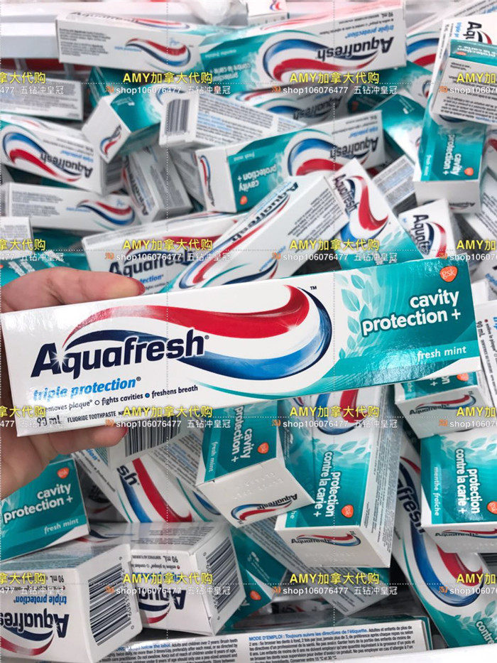 加拿大代购Aquafresh三色防蛀牙膏90ml 薄荷味 防蛀去牙渍去口臭在类目 洗护清洁剂/卫生巾/纸/香薰, 洗发沐浴/个人清洁, 口腔护理, 牙膏中 - 来自Buy2taobao.com提供专业的淘宝代购服务