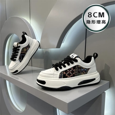 国潮刺绣增高10CM男士板鞋老爹鞋