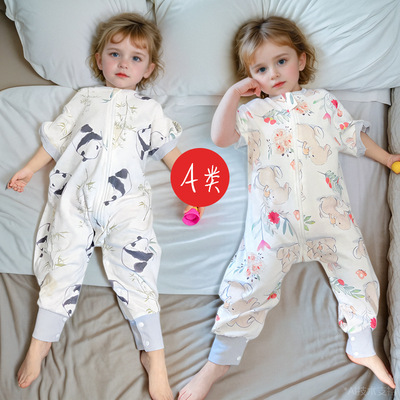 短袖纯棉睡袋超人豆豆护肚夏季